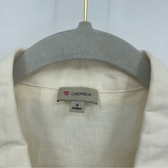 Cremieux safari 100% linen ivory cream button front shirt Sz 8 roll tab sleeves - Picture 2 of 6
